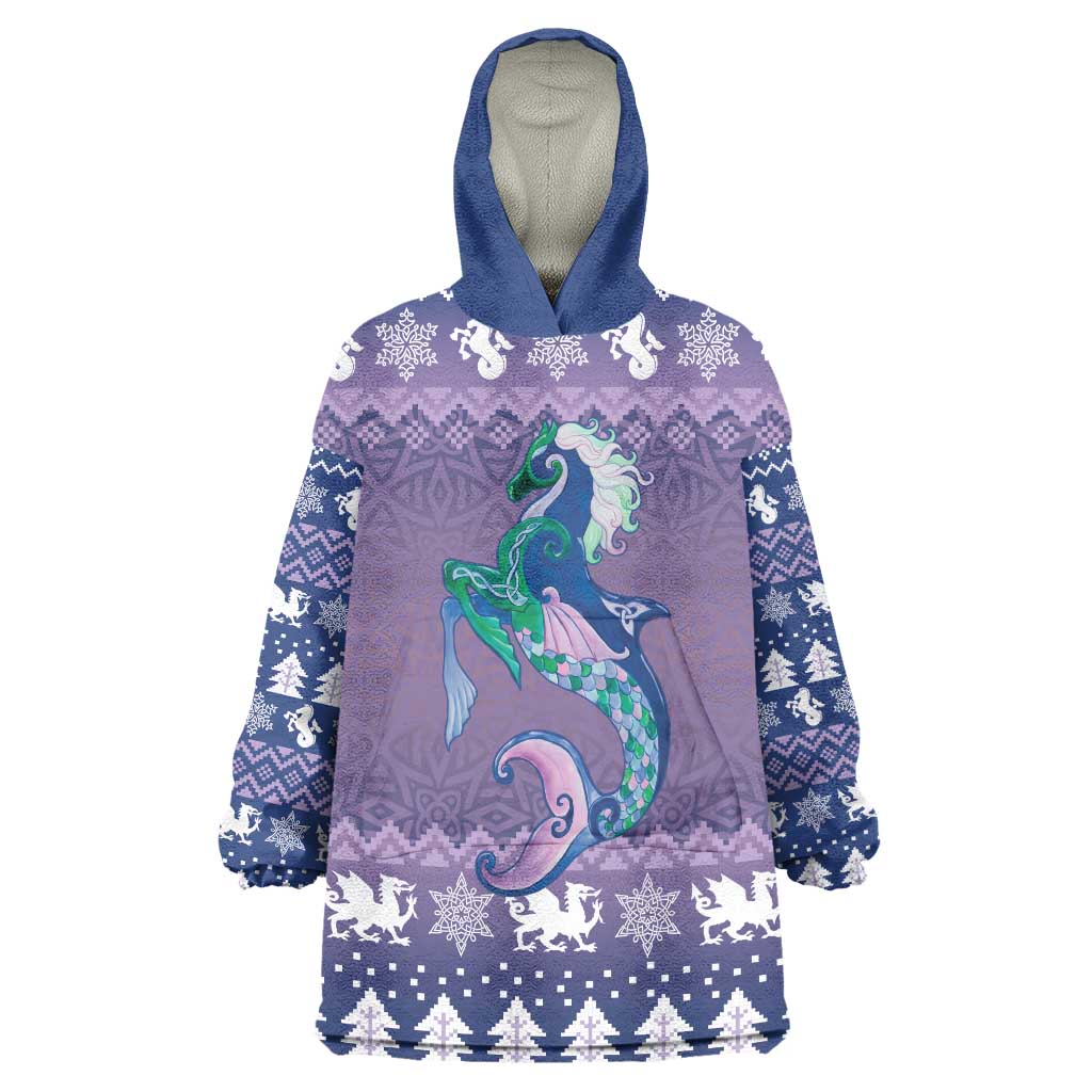 Carmarthenshire Wales Christmas Wearable Blanket Hoodie Heraldic Sea-Horse Celtic Design - Wonder Print Shop