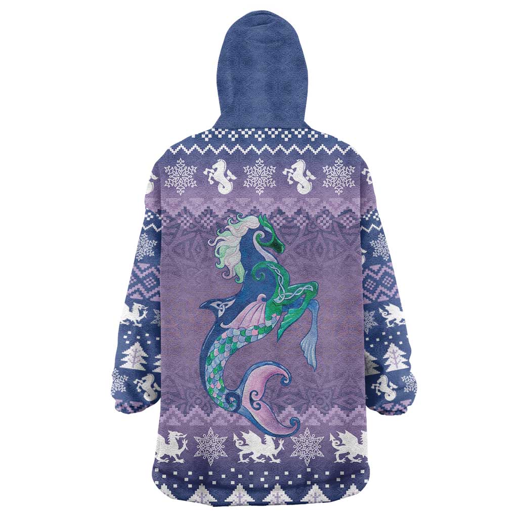 Carmarthenshire Wales Christmas Wearable Blanket Hoodie Heraldic Sea-Horse Celtic Design - Wonder Print Shop