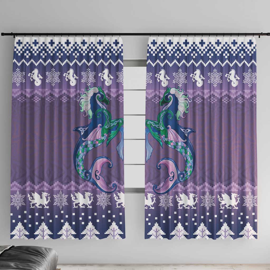 Carmarthenshire Wales Christmas Window Curtain Heraldic Sea-Horse Celtic Design - Wonder Print Shop