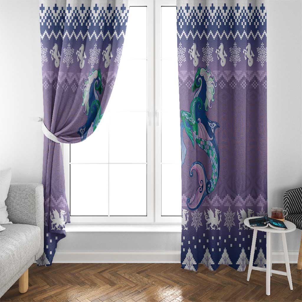 Carmarthenshire Wales Christmas Window Curtain Heraldic Sea-Horse Celtic Design - Wonder Print Shop