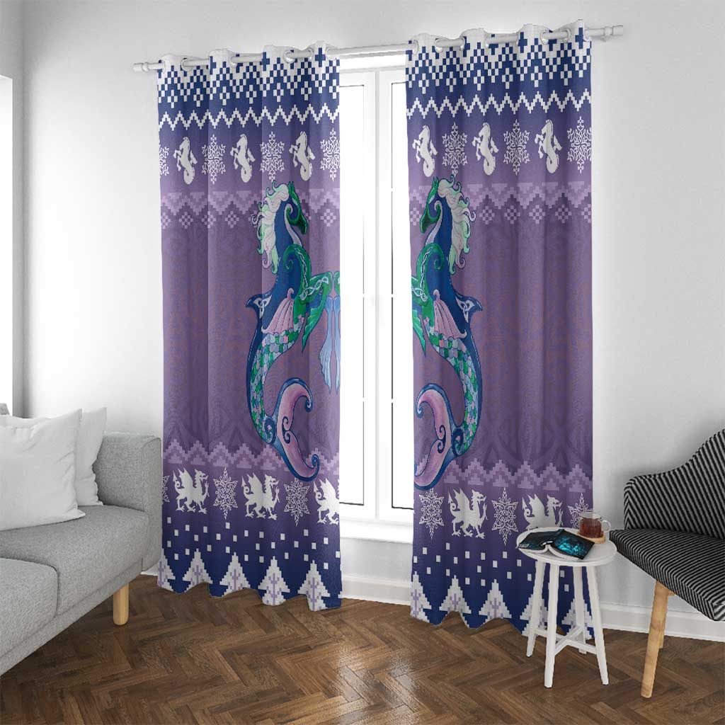Carmarthenshire Wales Christmas Window Curtain Heraldic Sea-Horse Celtic Design - Wonder Print Shop