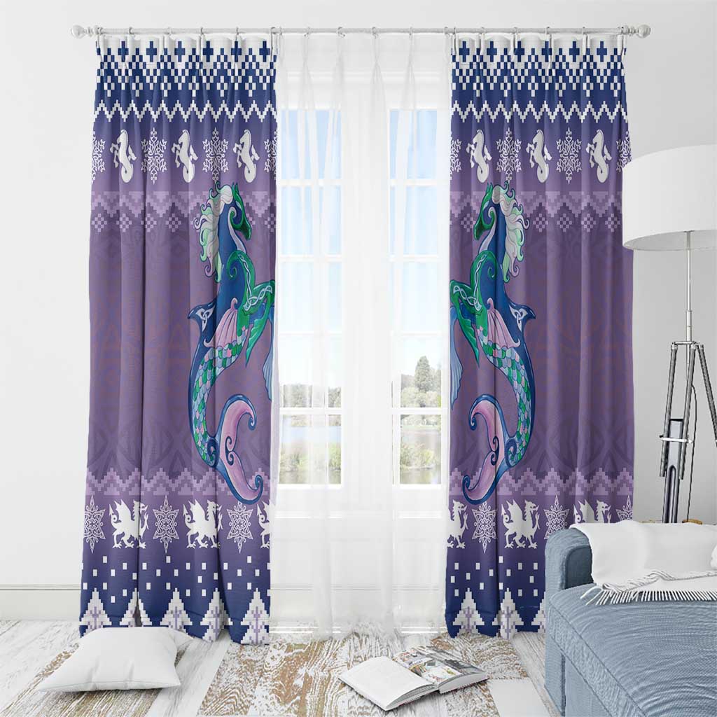 Carmarthenshire Wales Christmas Window Curtain Heraldic Sea-Horse Celtic Design - Wonder Print Shop