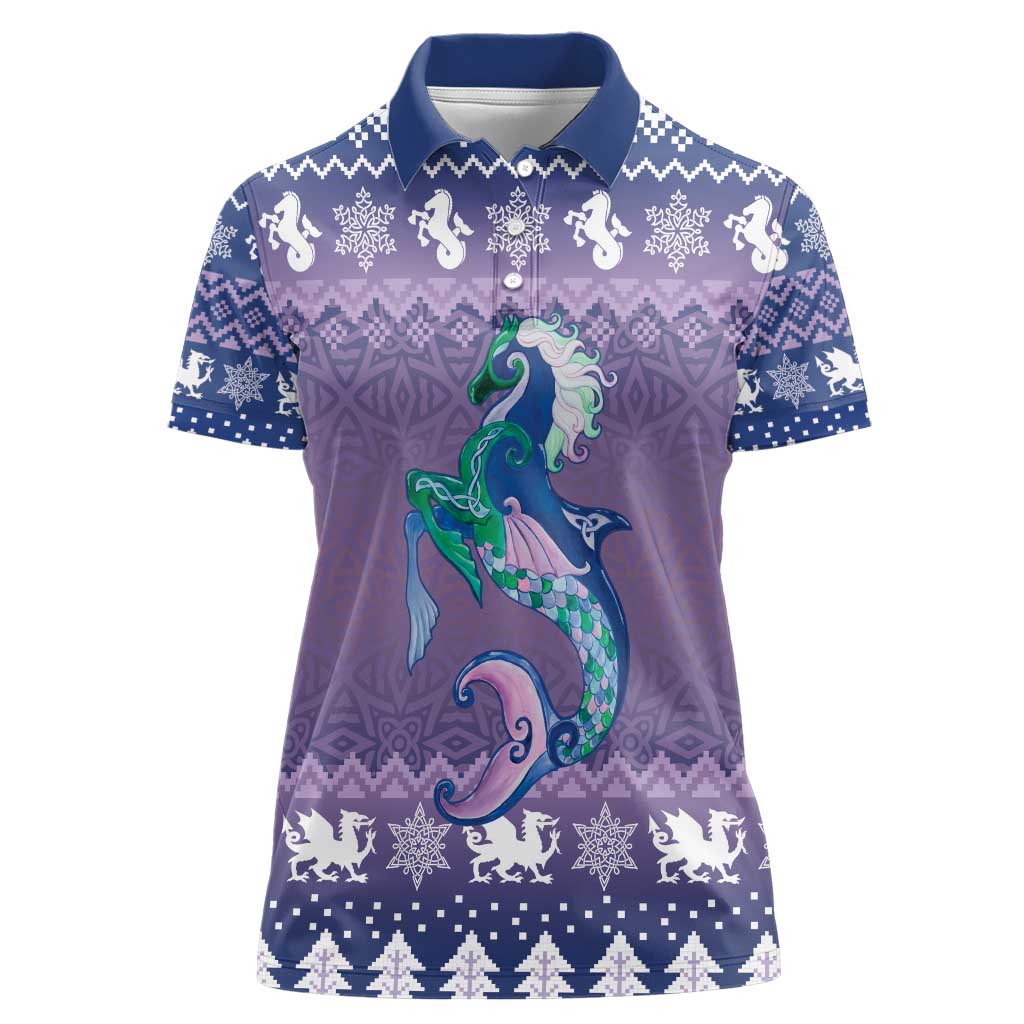 Carmarthenshire Wales Christmas Women Polo Shirt Heraldic Sea-Horse Celtic Design - Wonder Print Shop