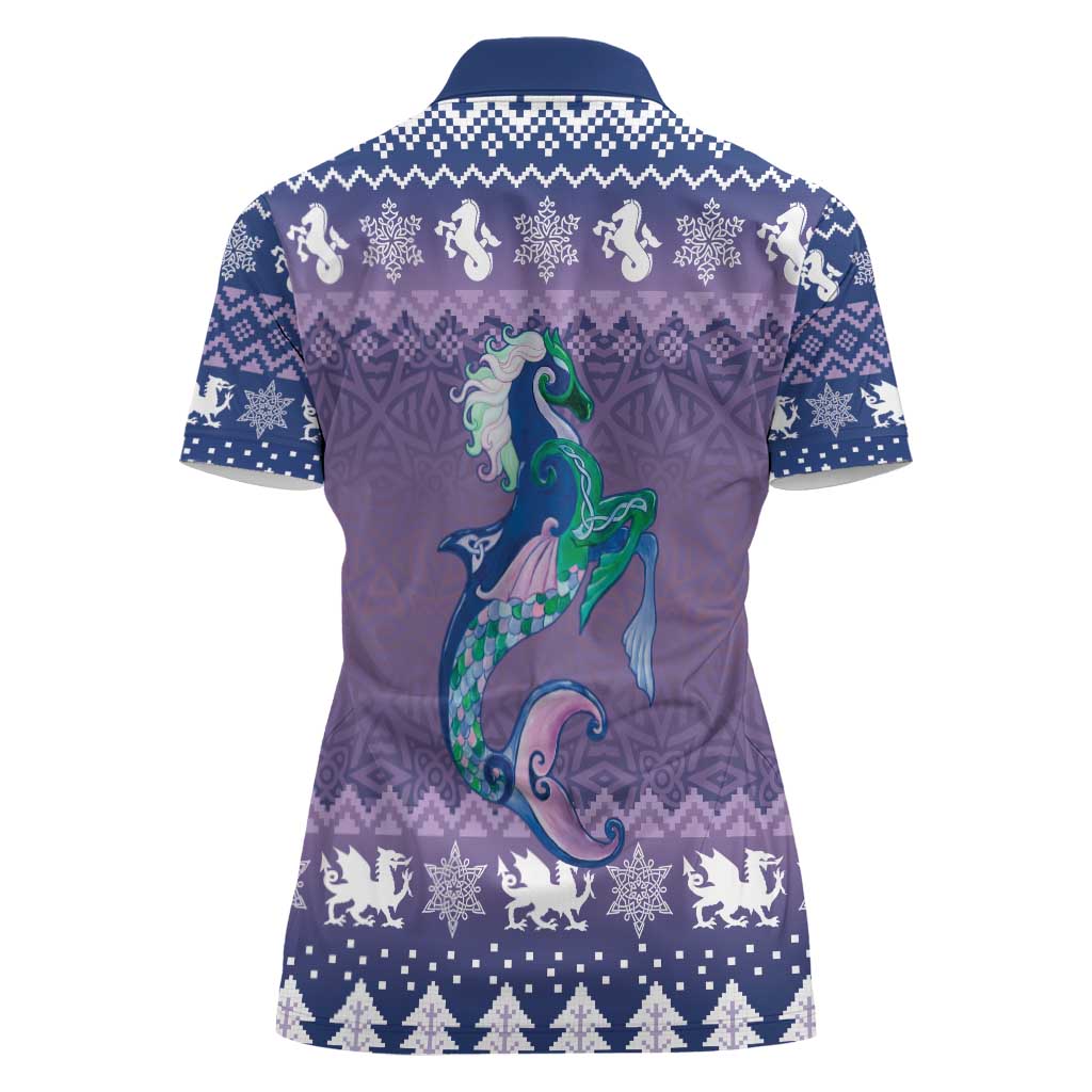 Carmarthenshire Wales Christmas Women Polo Shirt Heraldic Sea-Horse Celtic Design - Wonder Print Shop