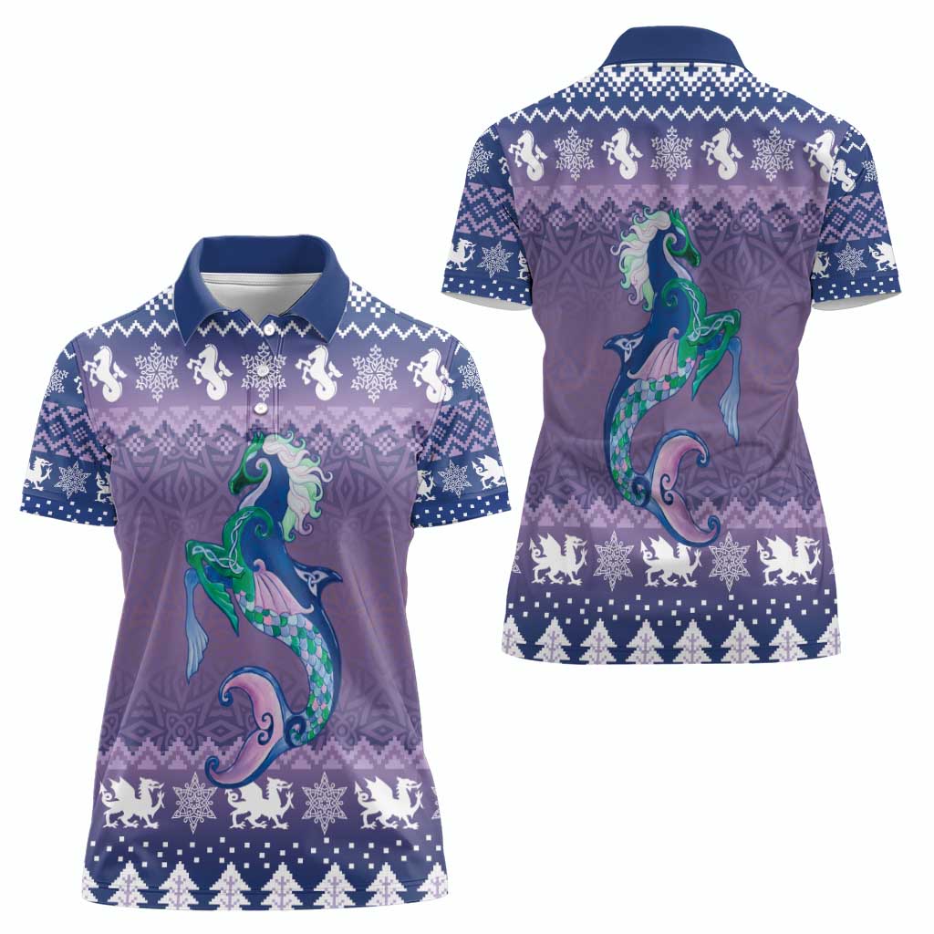 Carmarthenshire Wales Christmas Women Polo Shirt Heraldic Sea-Horse Celtic Design - Wonder Print Shop