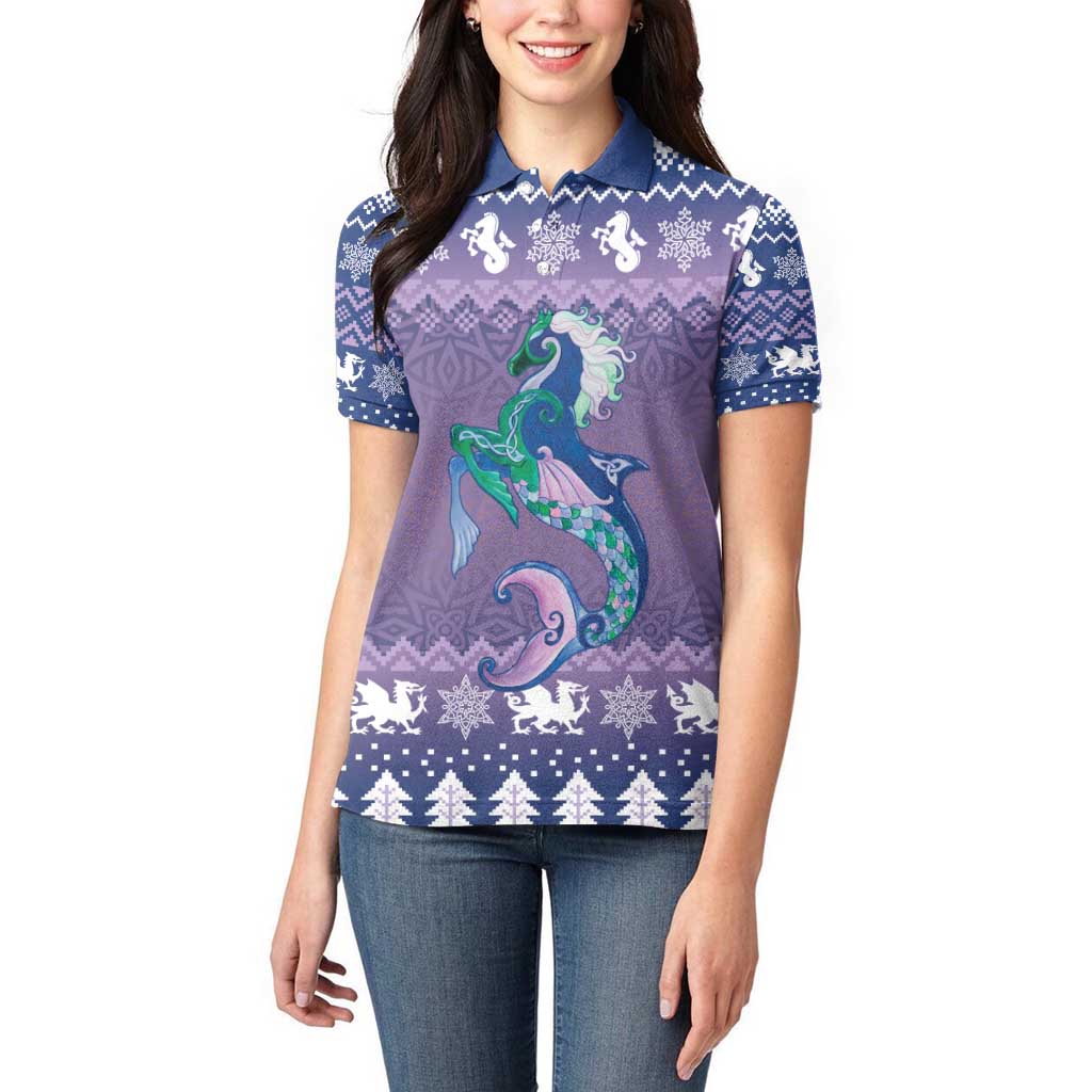 Carmarthenshire Wales Christmas Women Polo Shirt Heraldic Sea-Horse Celtic Design - Wonder Print Shop