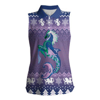 Carmarthenshire Wales Christmas Women Sleeveless Polo Shirt Heraldic Sea-Horse Celtic Design - Wonder Print Shop