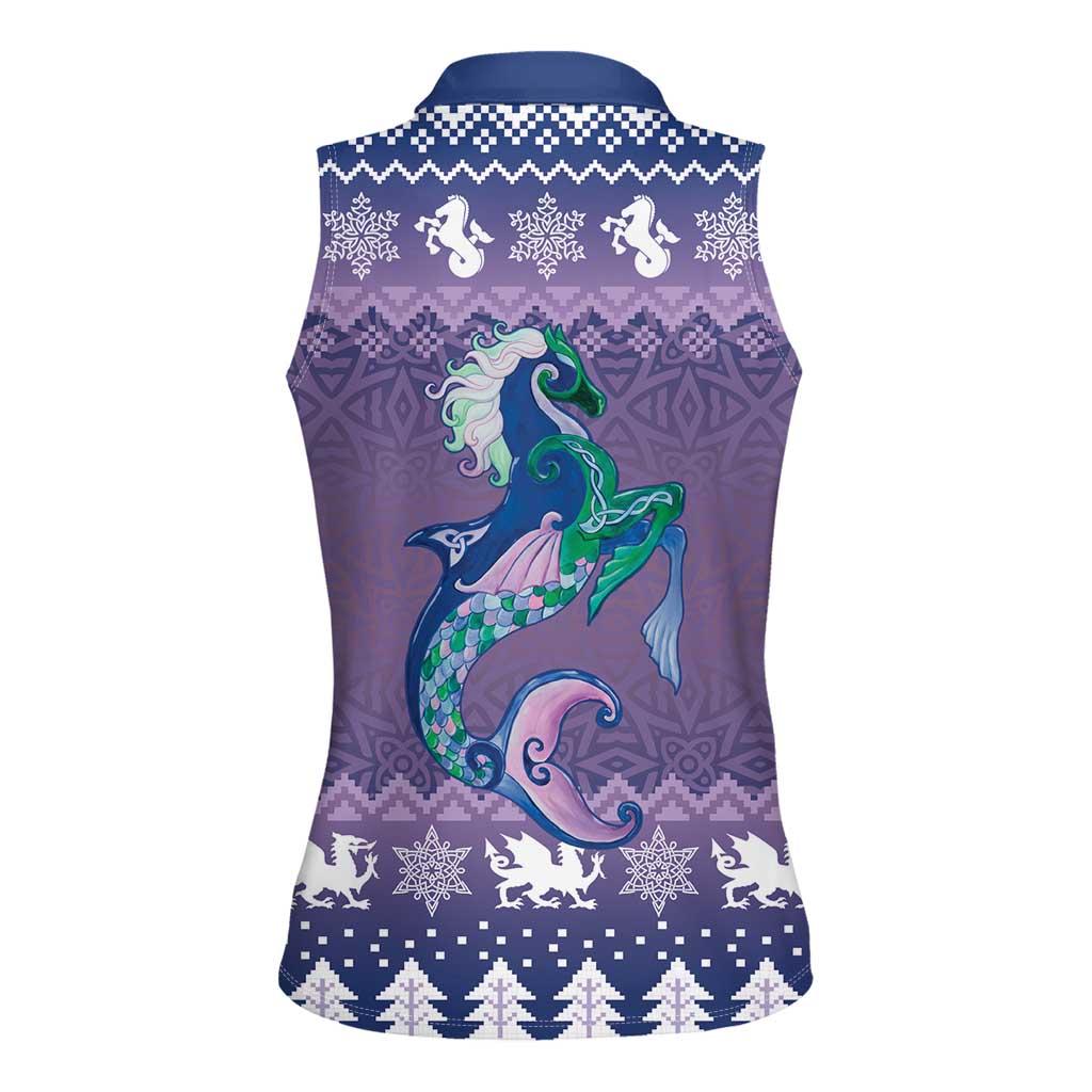 Carmarthenshire Wales Christmas Women Sleeveless Polo Shirt Heraldic Sea-Horse Celtic Design - Wonder Print Shop