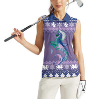 Carmarthenshire Wales Christmas Women Sleeveless Polo Shirt Heraldic Sea-Horse Celtic Design - Wonder Print Shop