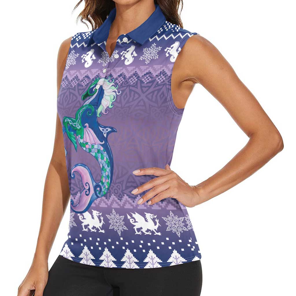 Carmarthenshire Wales Christmas Women Sleeveless Polo Shirt Heraldic Sea-Horse Celtic Design - Wonder Print Shop