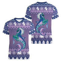 Carmarthenshire Wales Christmas Women V-Neck T-Shirt Heraldic Sea-Horse Celtic Design - Wonder Print Shop