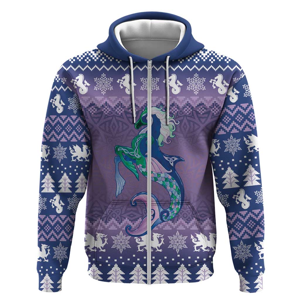 Carmarthenshire Wales Christmas Zip Hoodie Heraldic Sea-Horse Celtic Design - Wonder Print Shop
