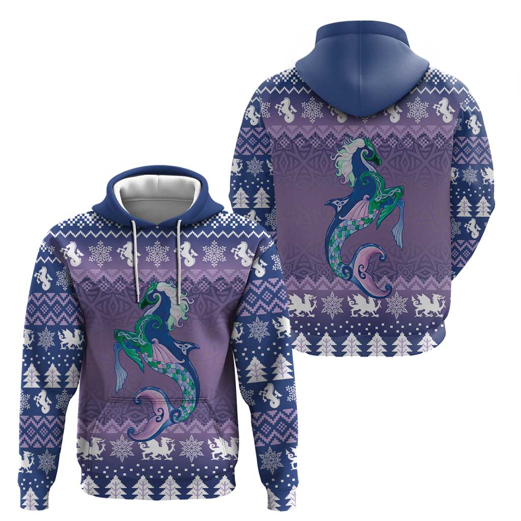 Carmarthenshire Wales Christmas Zip Hoodie Heraldic Sea-Horse Celtic Design - Wonder Print Shop