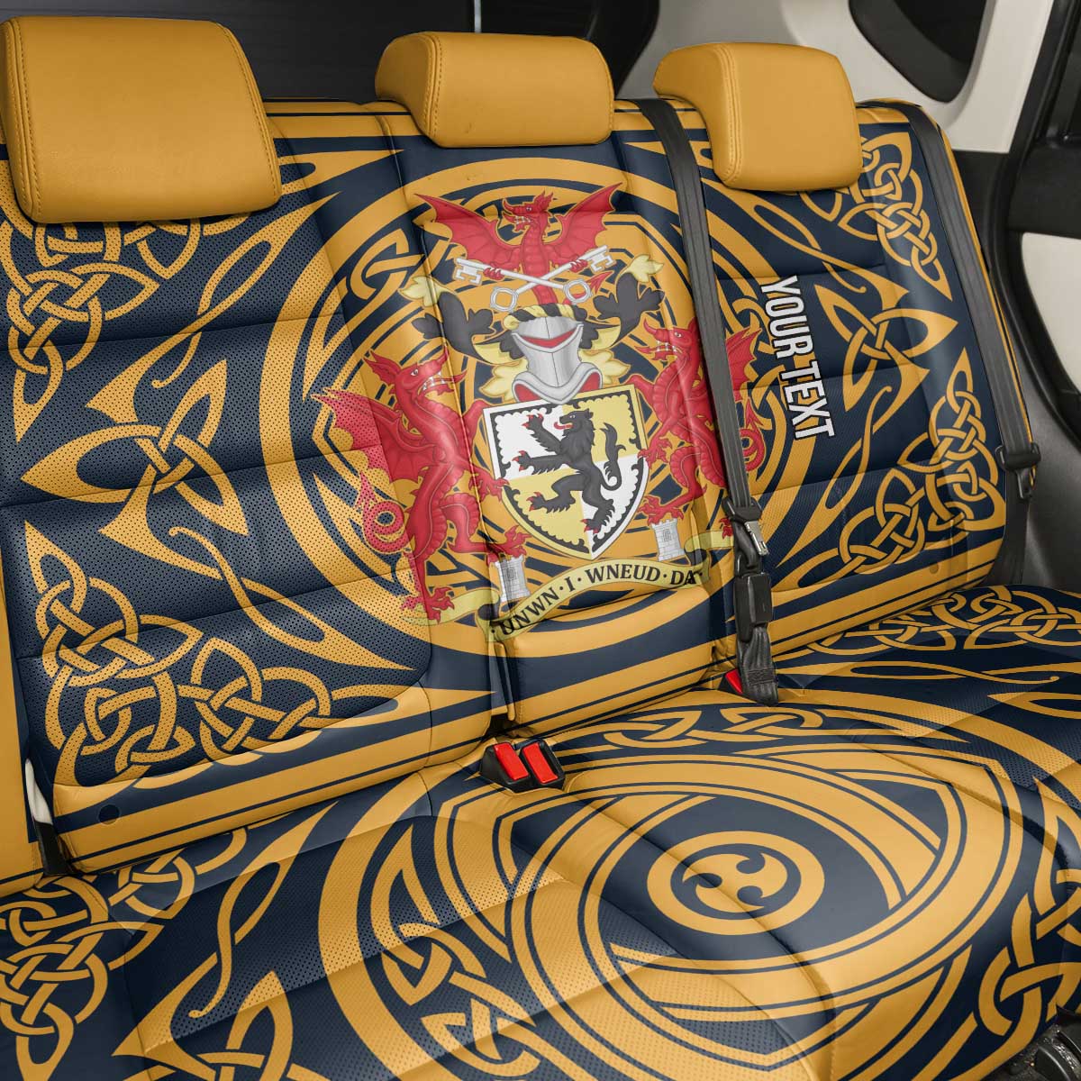 Personalized Denbighshire Wales Back Car Seat Cover Coat Of Arms Celtic Style - Wonder Print Shop