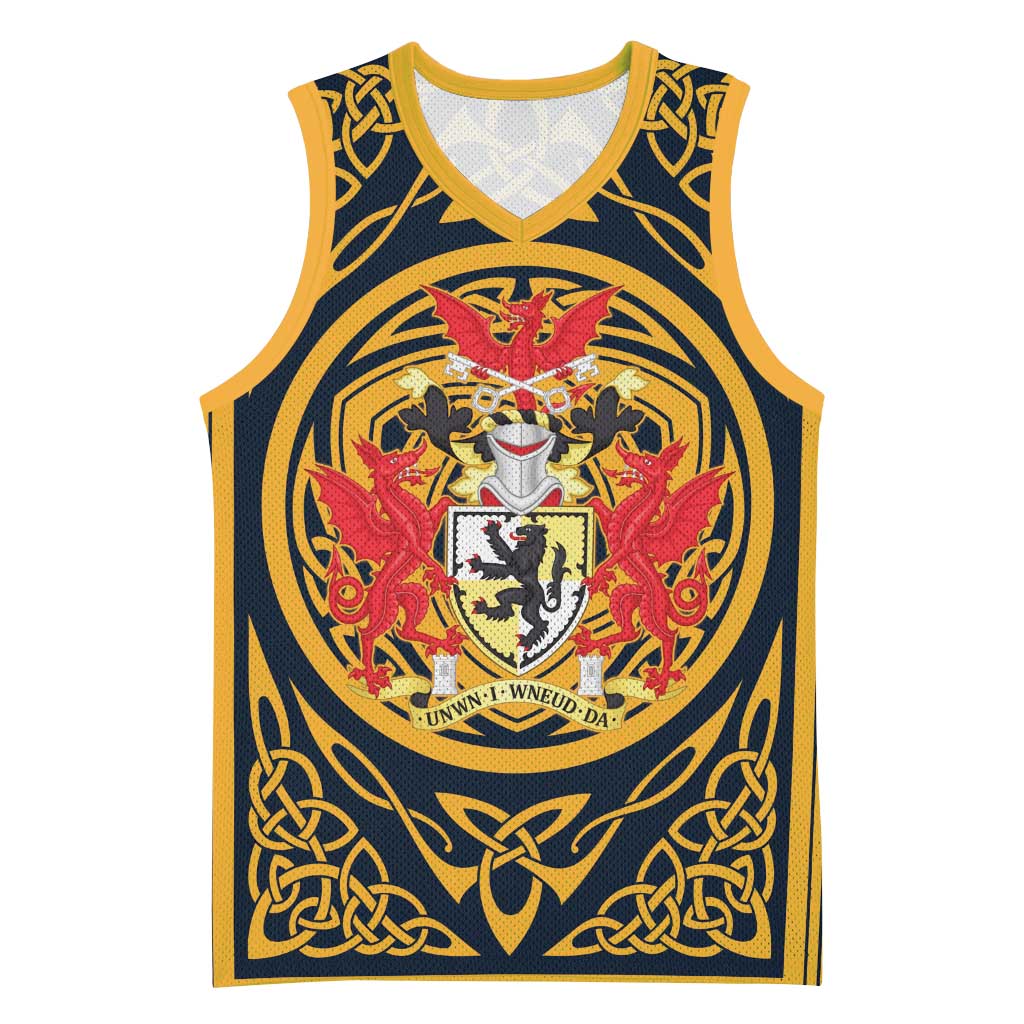 Personalized Denbighshire Wales Basketball Jersey Coat Of Arms Celtic Style - Wonder Print Shop