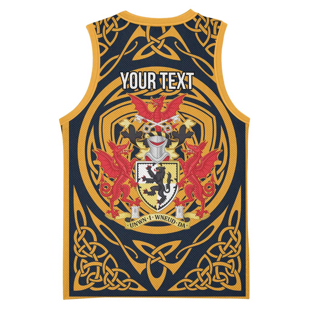 Personalized Denbighshire Wales Basketball Jersey Coat Of Arms Celtic Style - Wonder Print Shop
