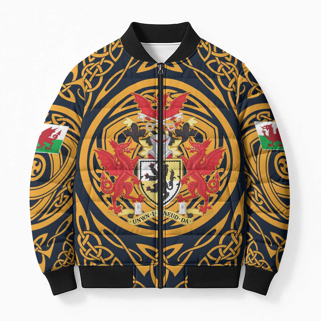 Personalized Denbighshire Wales Bomber Puffer Jacket Coat Of Arms Celtic Style - Wonder Print Shop