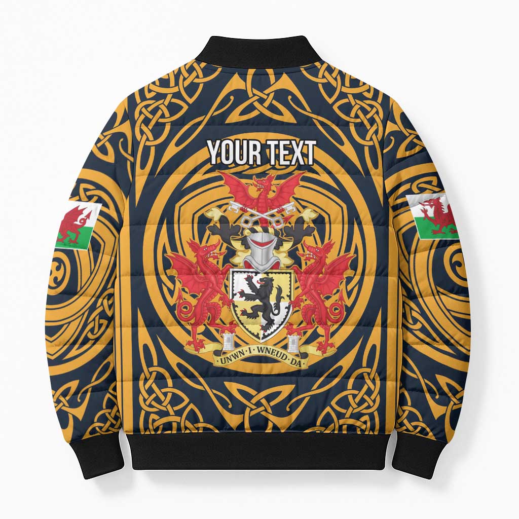 Personalized Denbighshire Wales Bomber Puffer Jacket Coat Of Arms Celtic Style - Wonder Print Shop