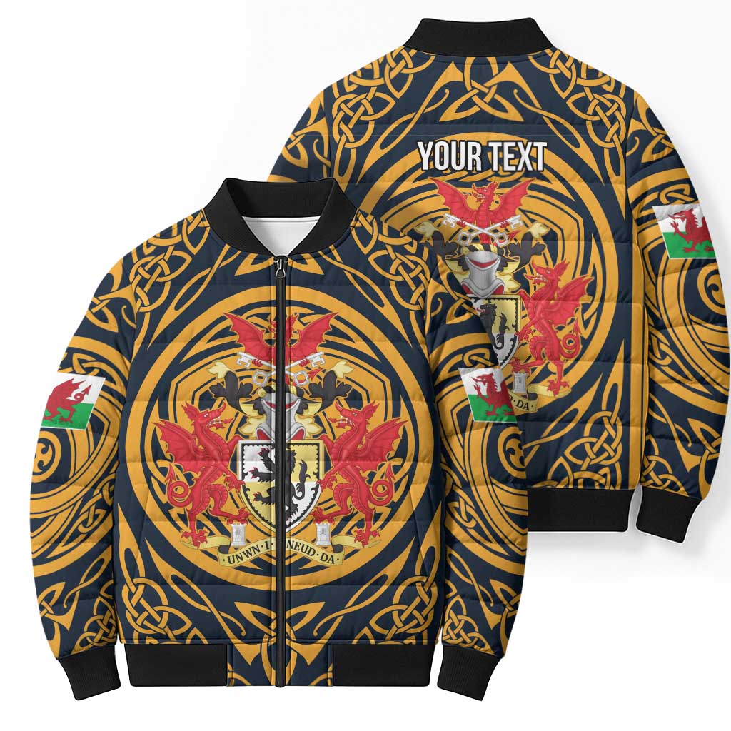 Personalized Denbighshire Wales Bomber Puffer Jacket Coat Of Arms Celtic Style - Wonder Print Shop