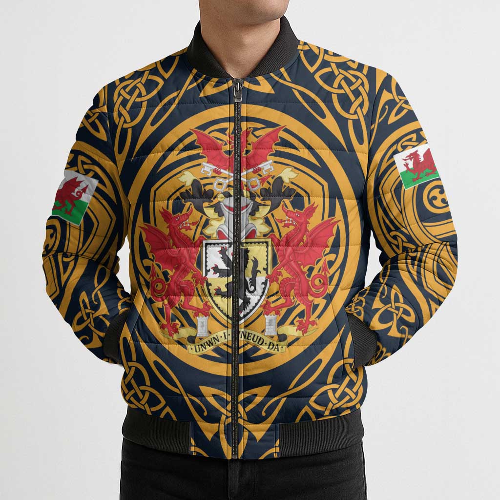 Personalized Denbighshire Wales Bomber Puffer Jacket Coat Of Arms Celtic Style - Wonder Print Shop