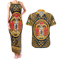 Personalized Denbighshire Wales Couples Matching Tank Maxi Dress and Hawaiian Shirt Coat Of Arms Celtic Style - Wonder Print Shop