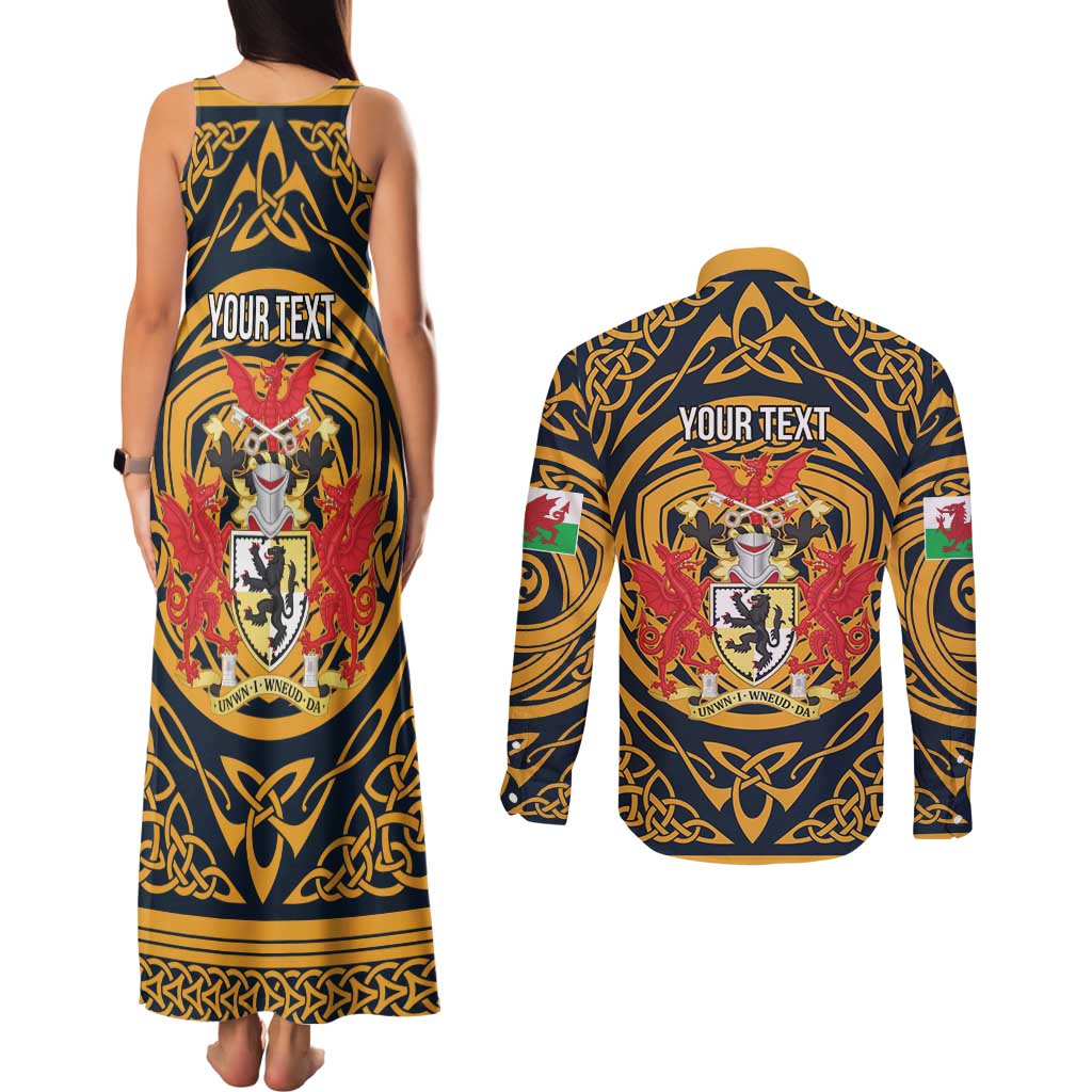 Personalized Denbighshire Wales Couples Matching Tank Maxi Dress and Long Sleeve Button Shirt Coat Of Arms Celtic Style - Wonder Print Shop