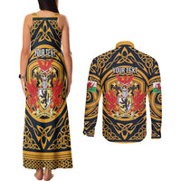 Personalized Denbighshire Wales Couples Matching Tank Maxi Dress and Long Sleeve Button Shirt Coat Of Arms Celtic Style - Wonder Print Shop