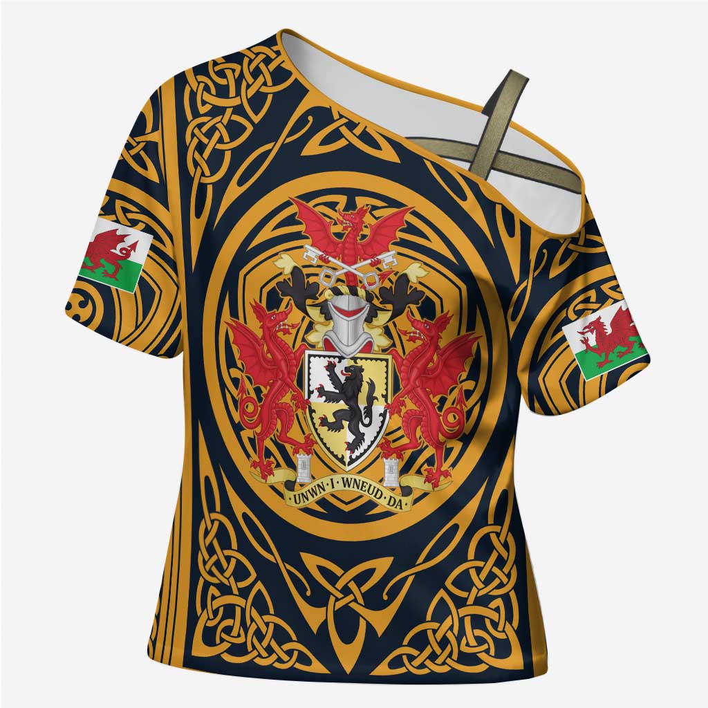 Personalized Denbighshire Wales Cross Shoulder Shirt Coat Of Arms Celtic Style - Wonder Print Shop