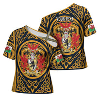 Personalized Denbighshire Wales Cross Shoulder Shirt Coat Of Arms Celtic Style - Wonder Print Shop