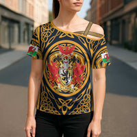Personalized Denbighshire Wales Cross Shoulder Shirt Coat Of Arms Celtic Style - Wonder Print Shop