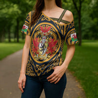 Personalized Denbighshire Wales Cross Shoulder Shirt Coat Of Arms Celtic Style - Wonder Print Shop