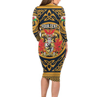 Personalized Denbighshire Wales Family Matching Long Sleeve Bodycon Dress and Hawaiian Shirt Coat Of Arms Celtic Style - Wonder Print Shop