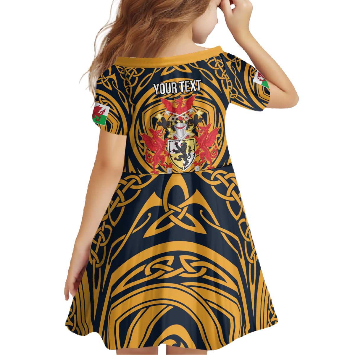 Personalized Denbighshire Wales Family Matching Off The Shoulder Long Sleeve Dress and Hawaiian Shirt Coat Of Arms Celtic Style - Wonder Print Shop