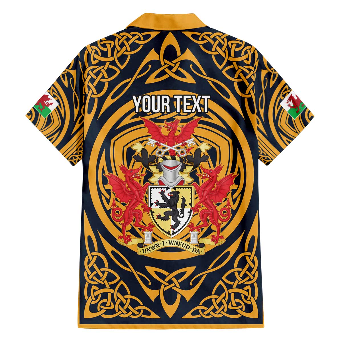 Personalized Denbighshire Wales Family Matching Off The Shoulder Long Sleeve Dress and Hawaiian Shirt Coat Of Arms Celtic Style - Wonder Print Shop