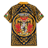 Personalized Denbighshire Wales Family Matching Off The Shoulder Long Sleeve Dress and Hawaiian Shirt Coat Of Arms Celtic Style - Wonder Print Shop