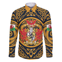 Personalized Denbighshire Wales Family Matching Off The Shoulder Long Sleeve Dress and Hawaiian Shirt Coat Of Arms Celtic Style - Wonder Print Shop