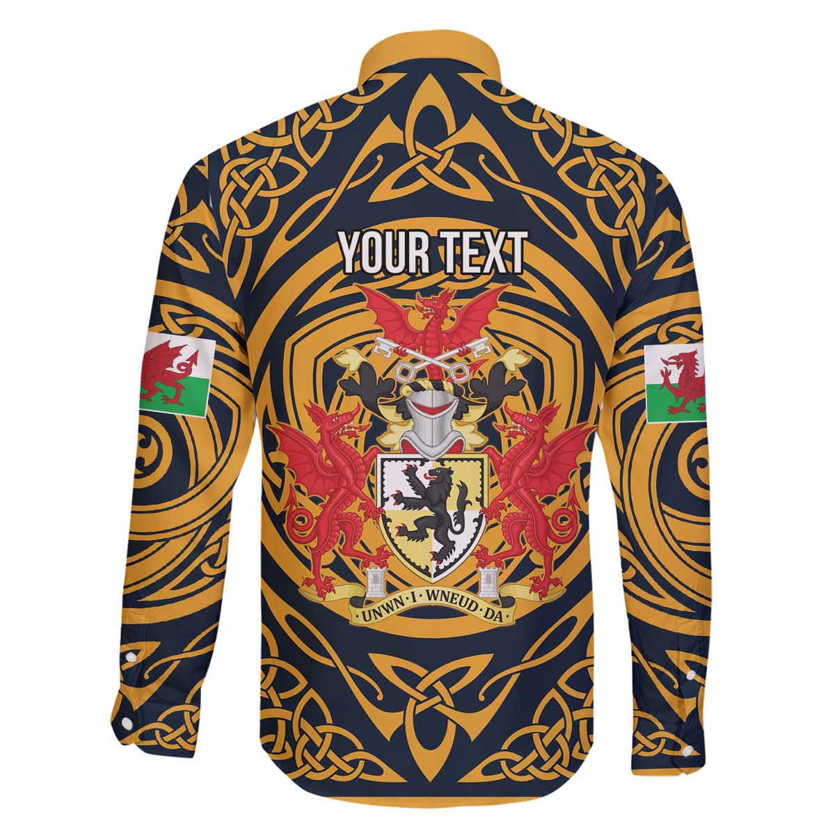 Personalized Denbighshire Wales Family Matching Off The Shoulder Long Sleeve Dress and Hawaiian Shirt Coat Of Arms Celtic Style - Wonder Print Shop