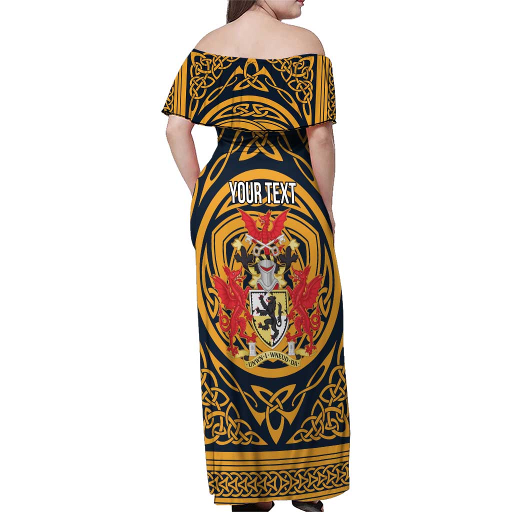 Personalized Denbighshire Wales Family Matching Off Shoulder Maxi Dress and Hawaiian Shirt Coat Of Arms Celtic Style - Wonder Print Shop