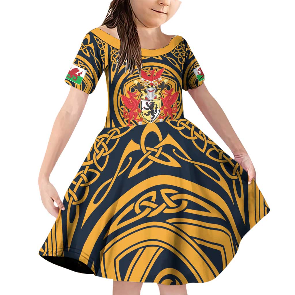 Personalized Denbighshire Wales Family Matching Off Shoulder Short Dress and Hawaiian Shirt Coat Of Arms Celtic Style - Wonder Print Shop