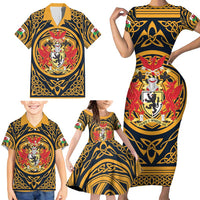 Personalized Denbighshire Wales Family Matching Short Sleeve Bodycon Dress and Hawaiian Shirt Coat Of Arms Celtic Style - Wonder Print Shop