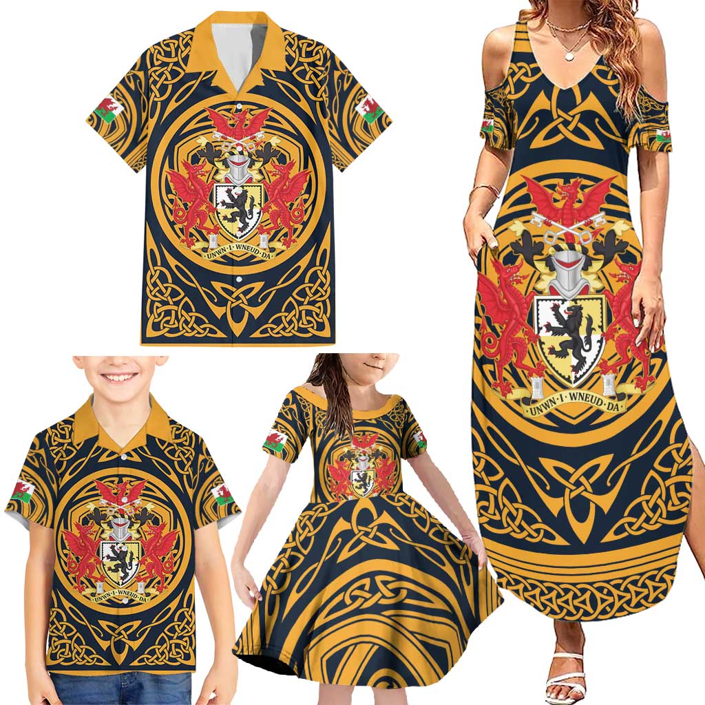 Personalized Denbighshire Wales Family Matching Summer Maxi Dress and Hawaiian Shirt Coat Of Arms Celtic Style - Wonder Print Shop