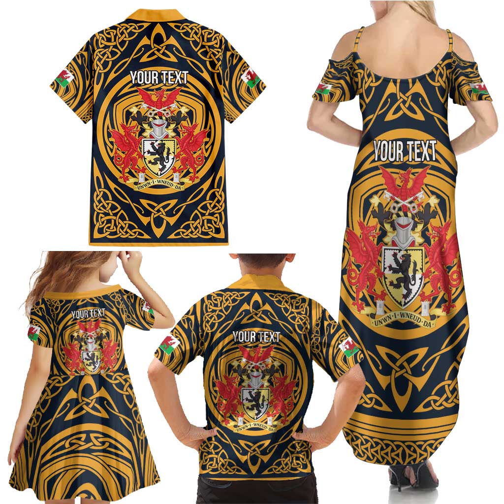 Personalized Denbighshire Wales Family Matching Summer Maxi Dress and Hawaiian Shirt Coat Of Arms Celtic Style - Wonder Print Shop