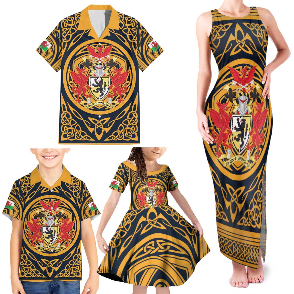 Personalized Denbighshire Wales Family Matching Tank Maxi Dress and Hawaiian Shirt Coat Of Arms Celtic Style - Wonder Print Shop