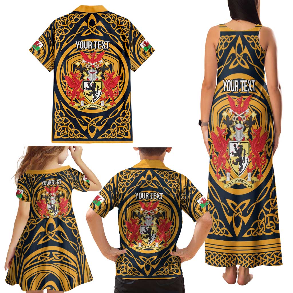 Personalized Denbighshire Wales Family Matching Tank Maxi Dress and Hawaiian Shirt Coat Of Arms Celtic Style - Wonder Print Shop