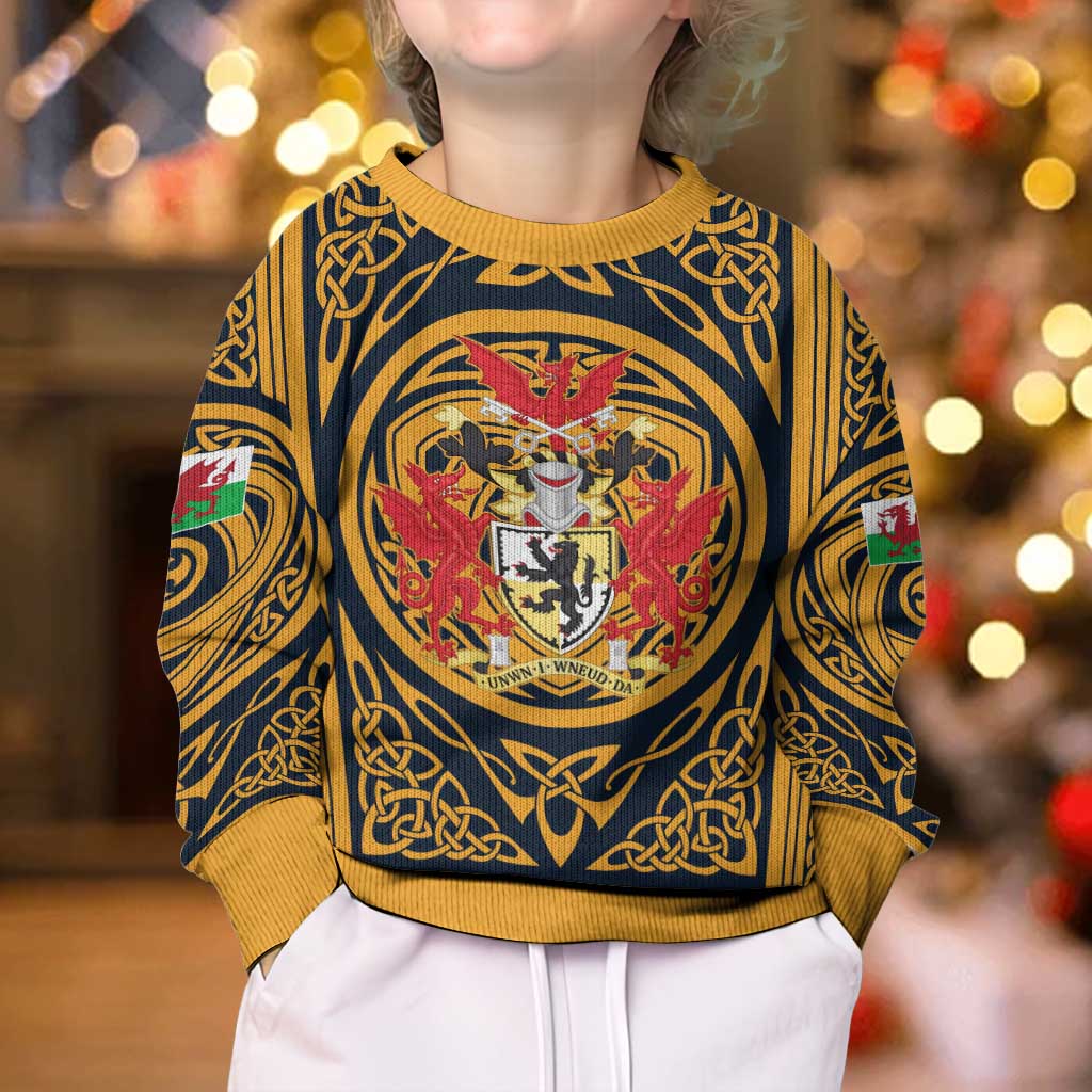Personalized Denbighshire Wales Kid Ugly Christmas Sweater Coat Of Arms Celtic Style - Wonder Print Shop