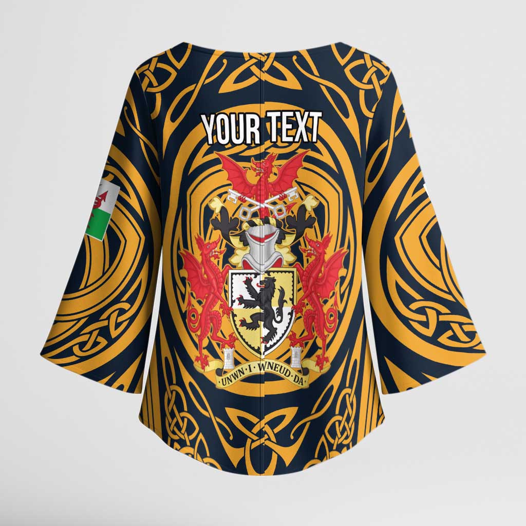 Personalized Denbighshire Wales Kimono Sleeve Blouse Coat Of Arms Celtic Style - Wonder Print Shop