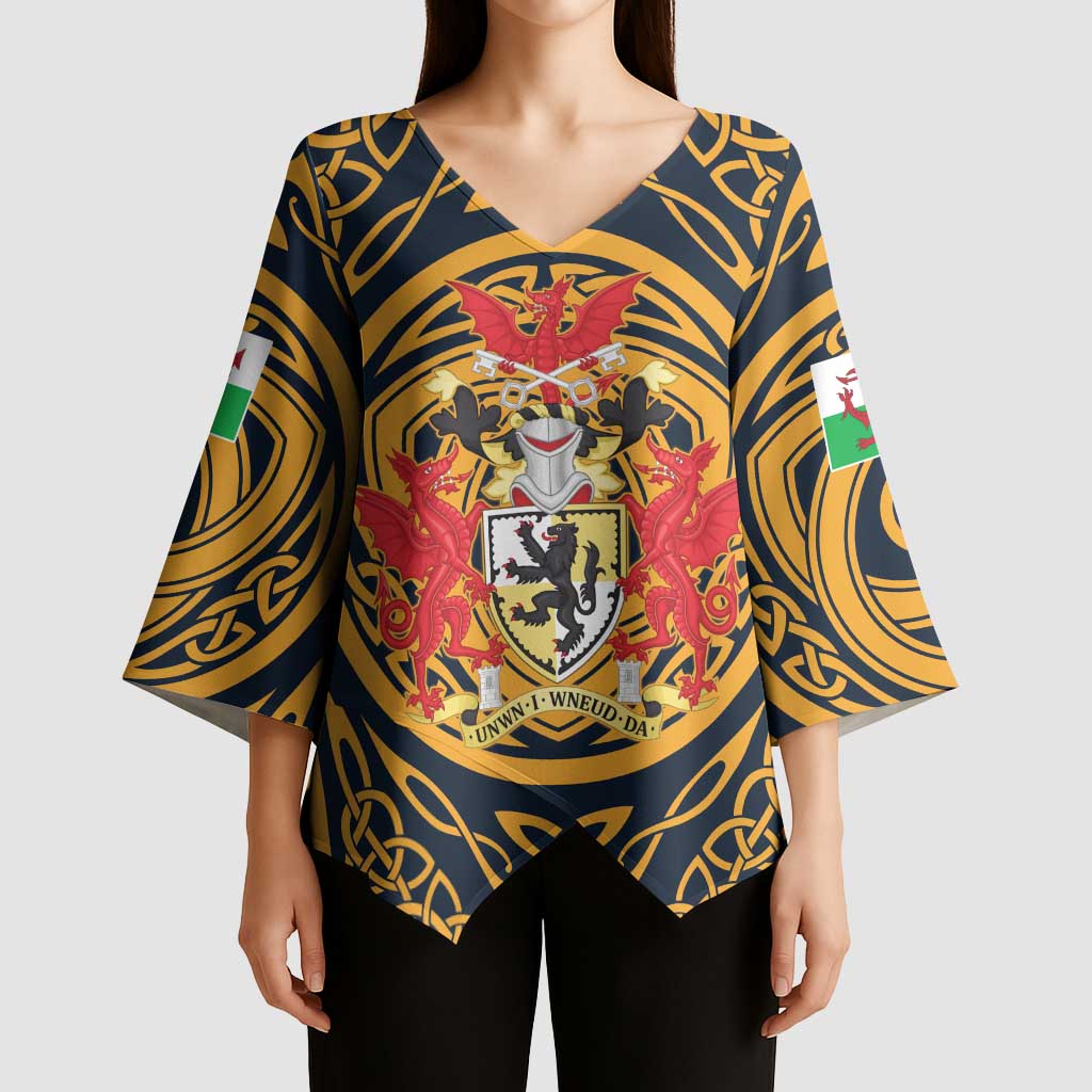 Personalized Denbighshire Wales Kimono Sleeve Blouse Coat Of Arms Celtic Style - Wonder Print Shop