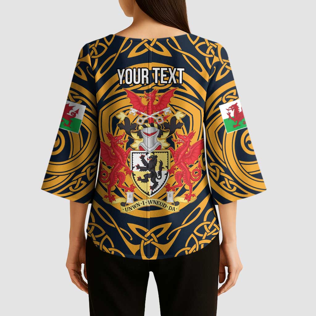Personalized Denbighshire Wales Kimono Sleeve Blouse Coat Of Arms Celtic Style - Wonder Print Shop