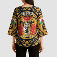 Personalized Denbighshire Wales Kimono Sleeve Blouse Coat Of Arms Celtic Style - Wonder Print Shop