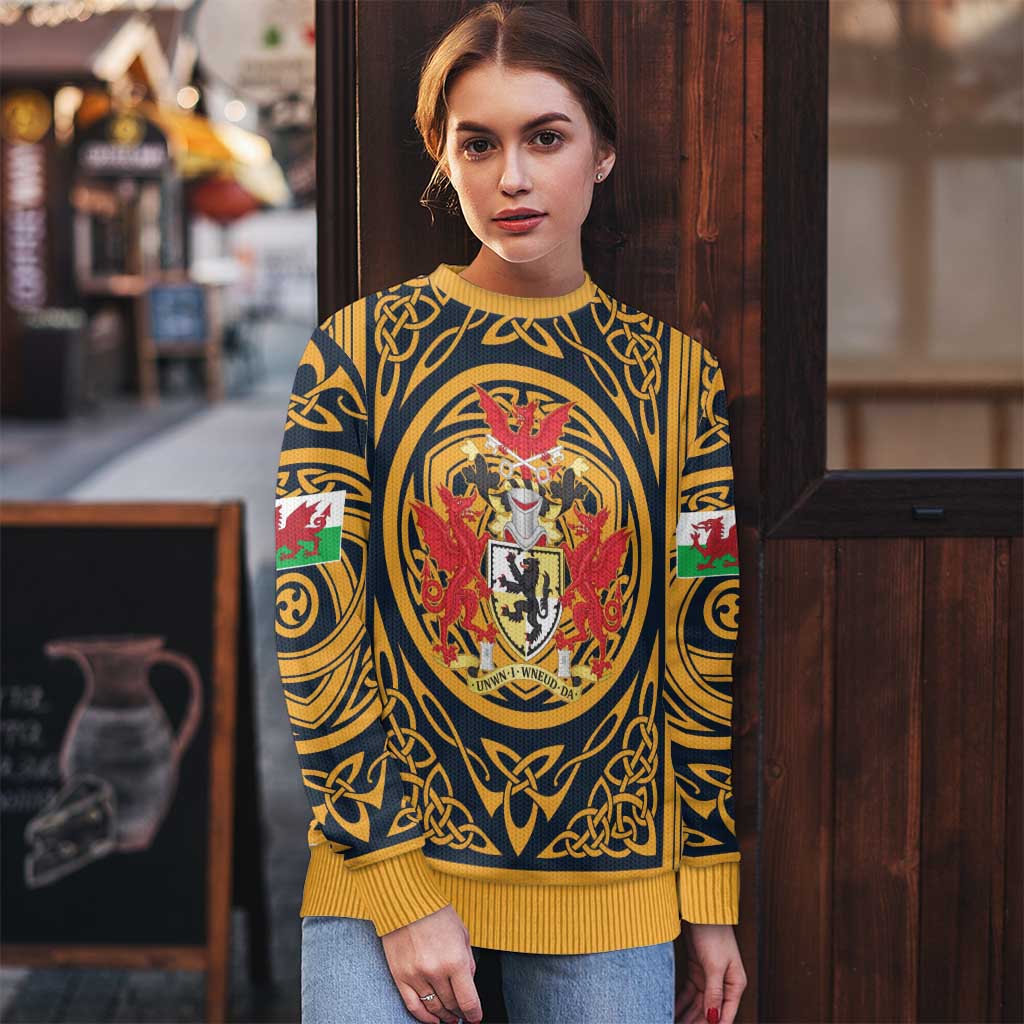 Personalized Denbighshire Wales Ugly Christmas Sweater Coat Of Arms Celtic Style - Wonder Print Shop